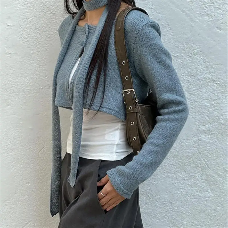 2025 New Women Fall 3 Pieces Sweater Long Sleeve Cropped Cardigan with Cami Top and Scarf