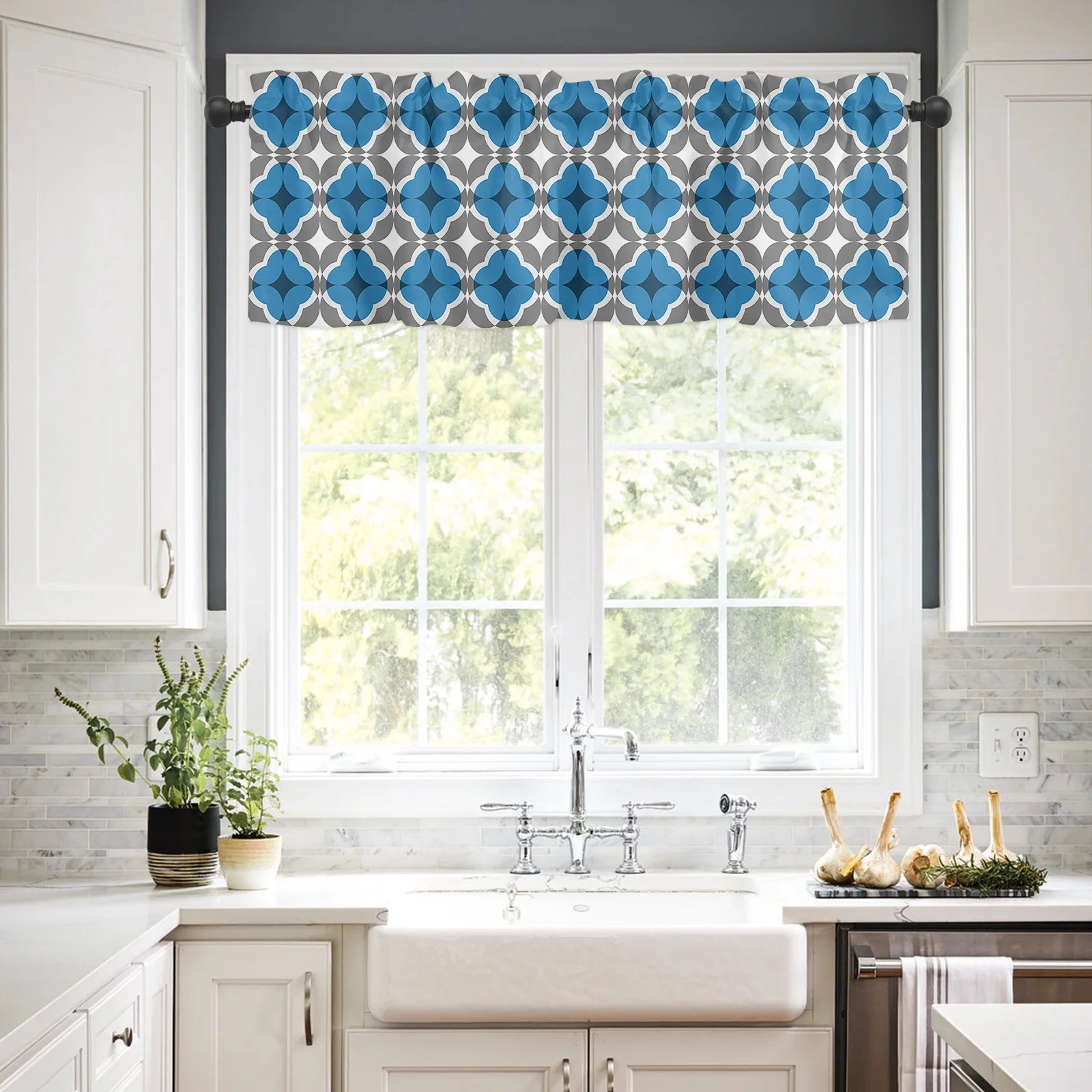 ZEDLIYU Valances for Windows Kitchen Living Room Small Window Valance Geometry 1 Panel, 54 x 18 Inch