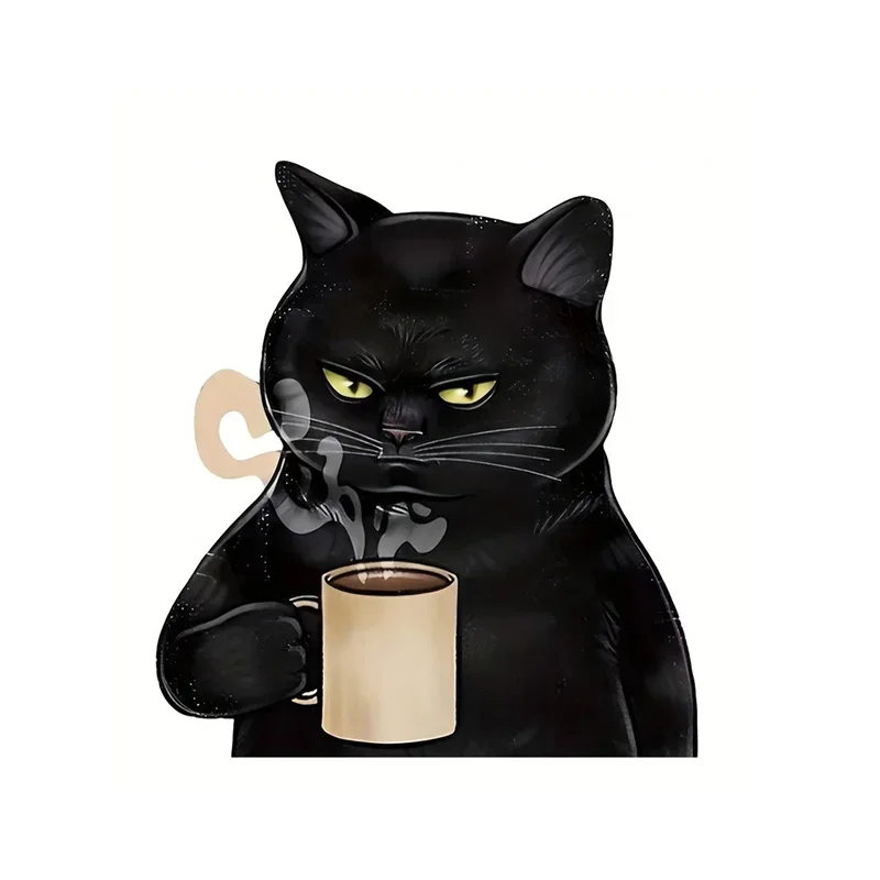 Cartoon Cat With Coffee Car Stickers Waterproof Vinyl Decals for Car Window Bumper Laptop Helmet Decor