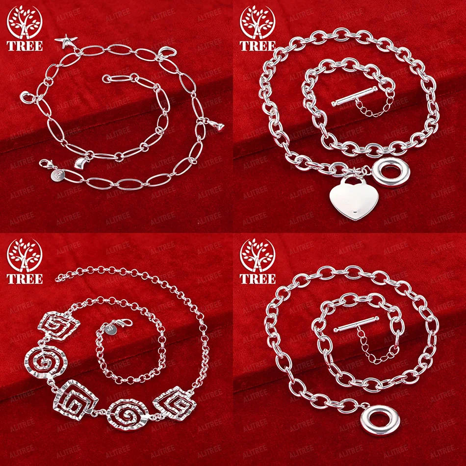 

Luxury 925 Sterling Silver Heart Starfish Square Round Spiral OT Buckle Necklace Lady Birthday Party Fashion Jewelry Accessories