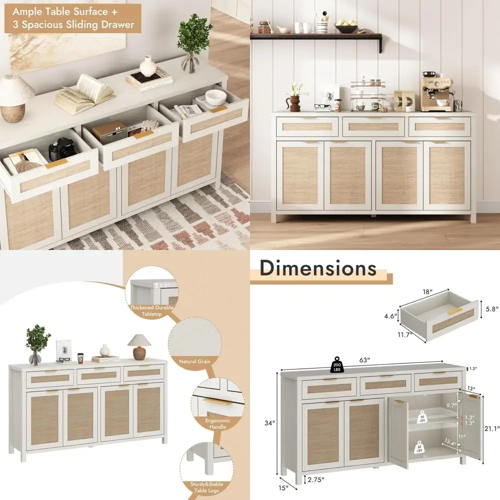 

Рустикальный ротанговый комод с регулируемыми полками для гостиной, прихожей и кухни