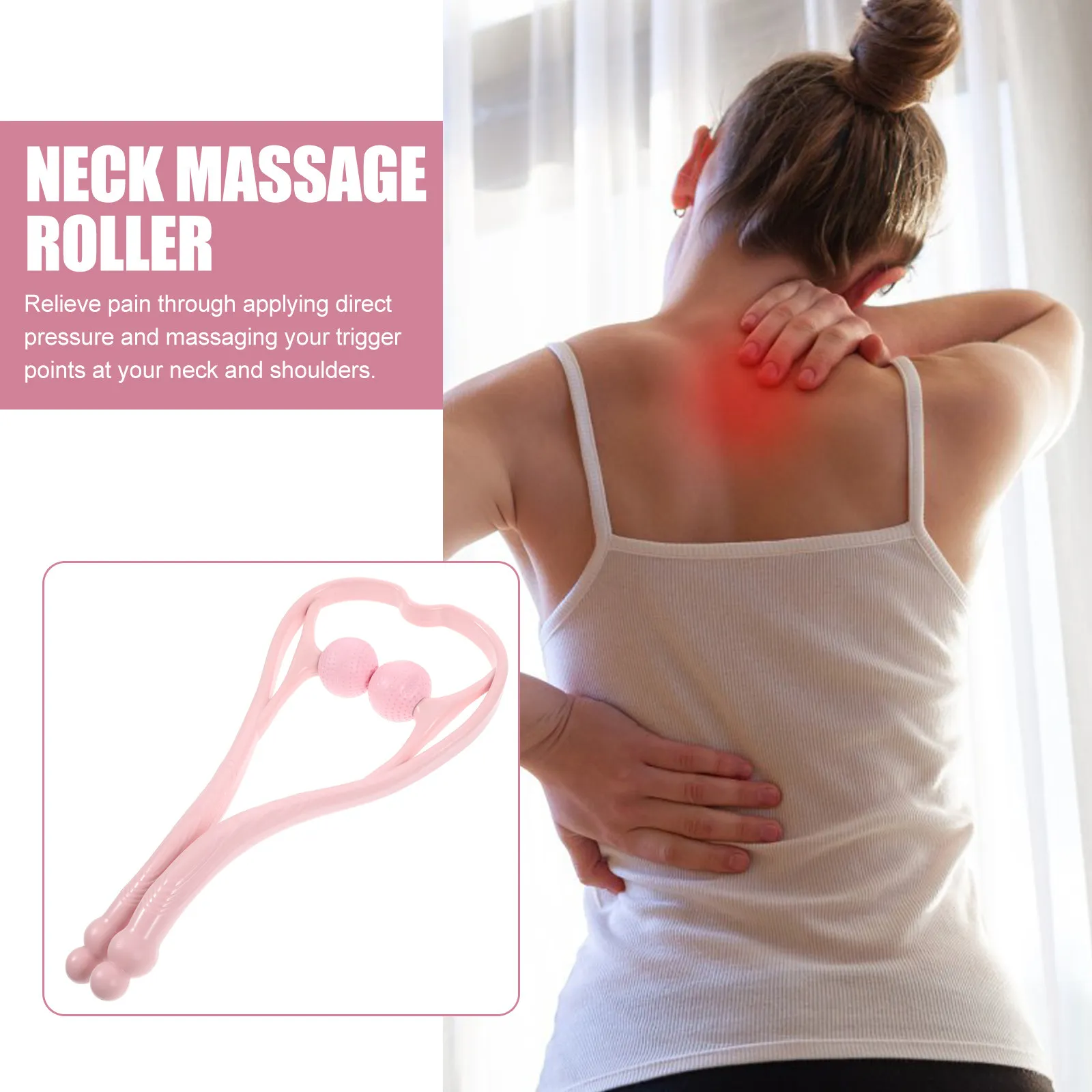 

Массажер для шеи розовый, портативный, для глубокого массажа мышц, снятия боли в плечах, спине, талии, ногах, инструмент для самомассажа, ролик