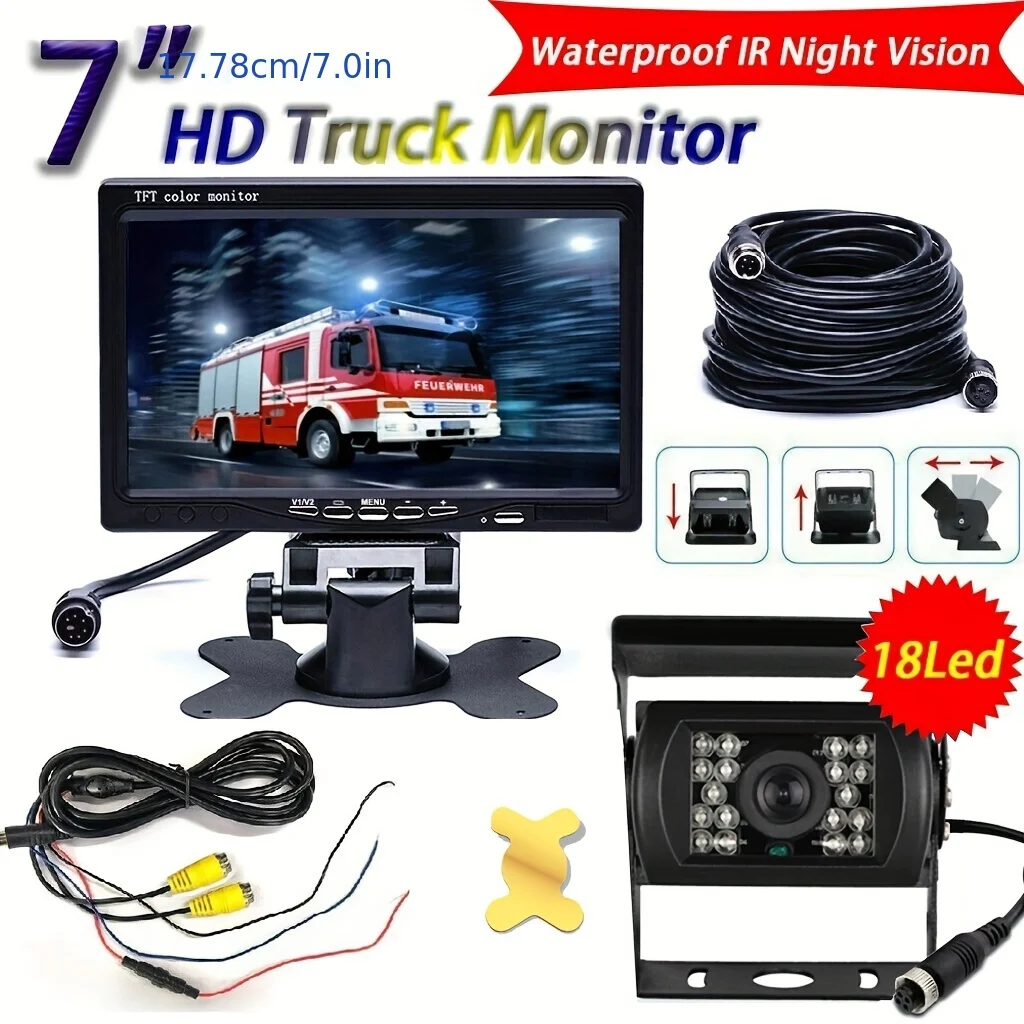7inch Monitor Backup Camera 12-24V TFT Truck Rear View Camera HD Display Full Set Parking Reverse System For Pickup Van RV