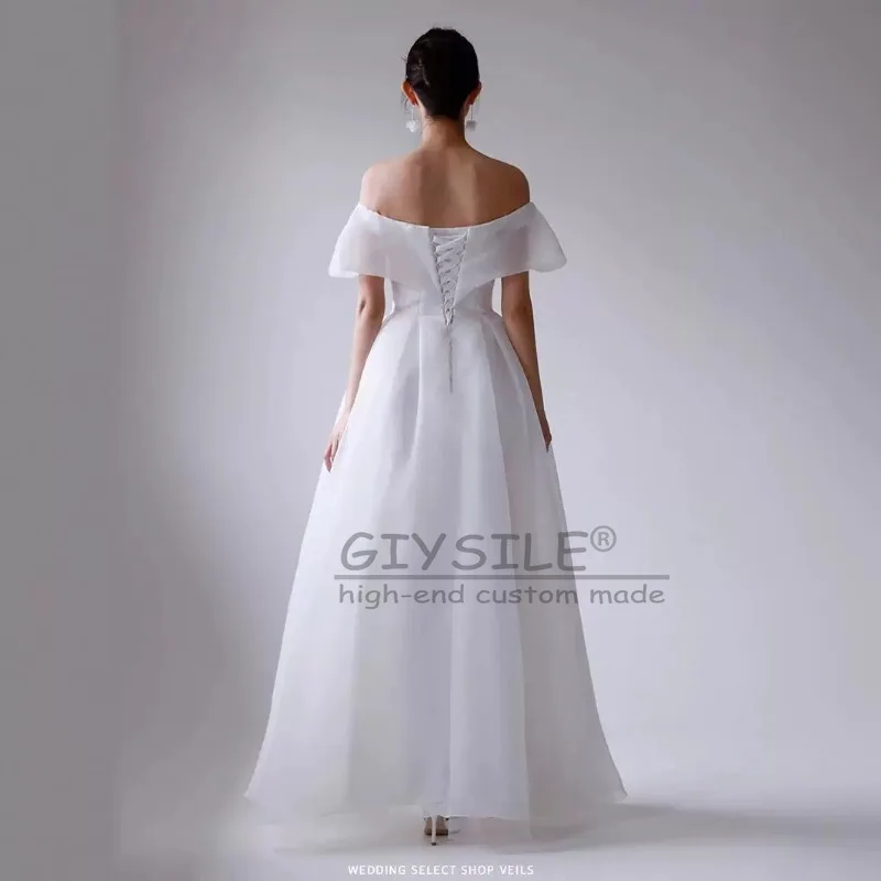 GIYSILE Vestido de casamento leve personalizado, novo, branco simples, 2025, novo laço, alto sentido, um ombro, alça super fada, vestido de festa nas costas