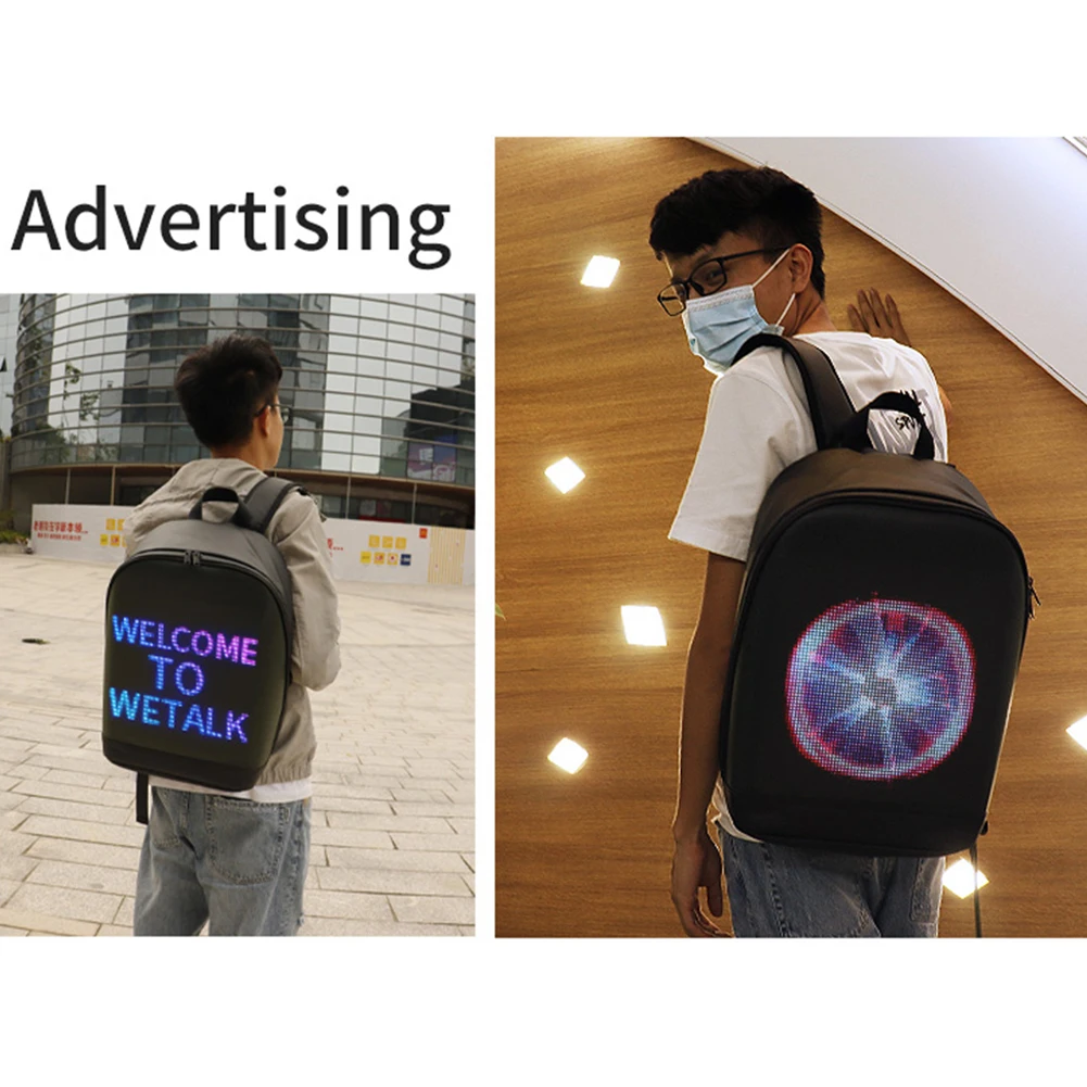 Outdoor Walking Billboard Wifi Bags LED Display Screen Backpack Business Travel Laptop Bag Multi-function School Bag