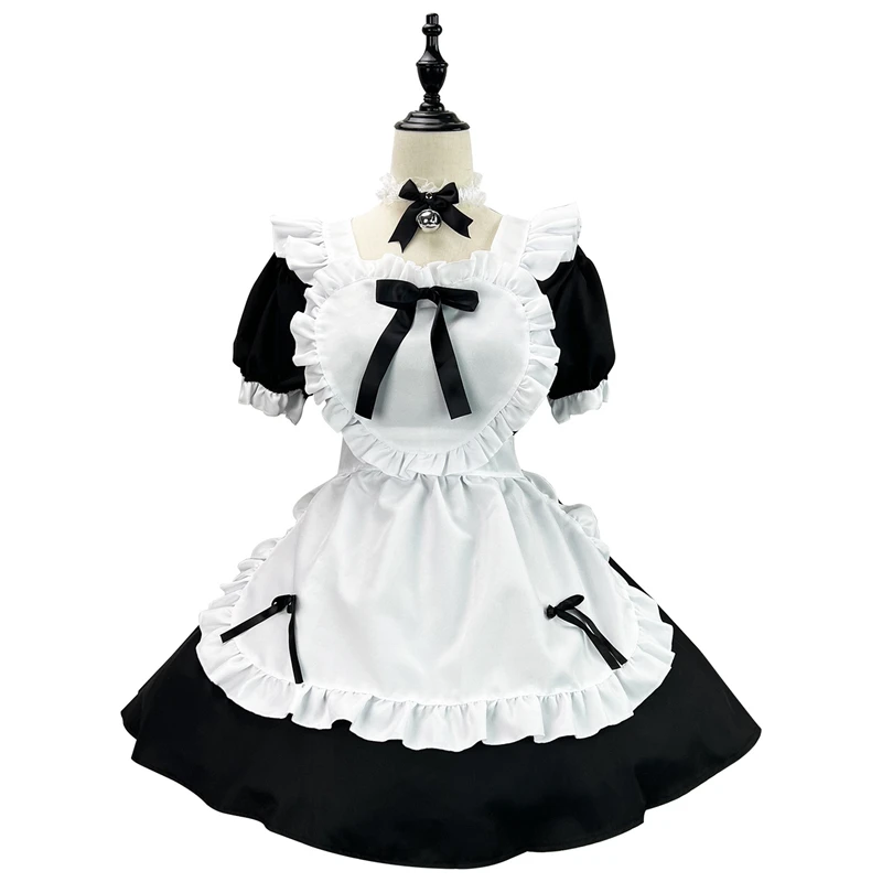 Anime giapponese cameriera Costume Cosplay multicolore dolce fiocco cuore Lolita abbigliamento collo quadrato manica corta vestito da miniera vestiti delle donne