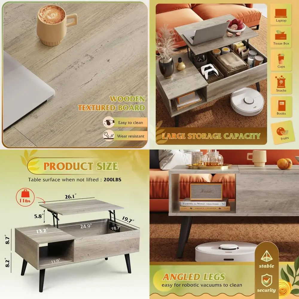 

39 Грейский деревянный журнальный столик с подъемным верхом и потайным отделением для гостиной