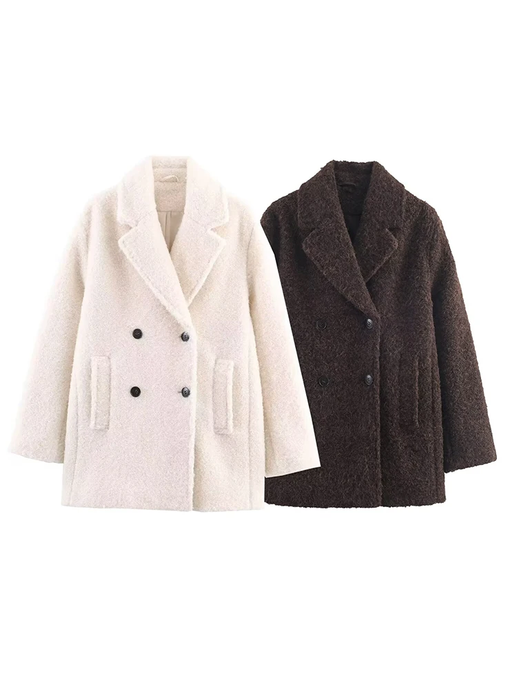 

Women's Woolen Jacket 2025 New Women Fashion Long Sleeve Double-Breasted Jackets Women Autumn Winter High Street Leisure Coats