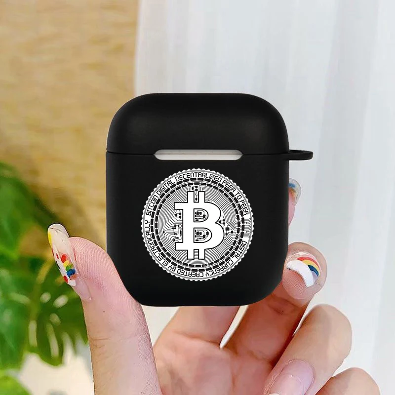 Fashion Bitcoin Coin Soft silicone TPU Case For AirPods Pro 1 2 3 Black Silicone Wireless Bluetooth Earphone Box Cover