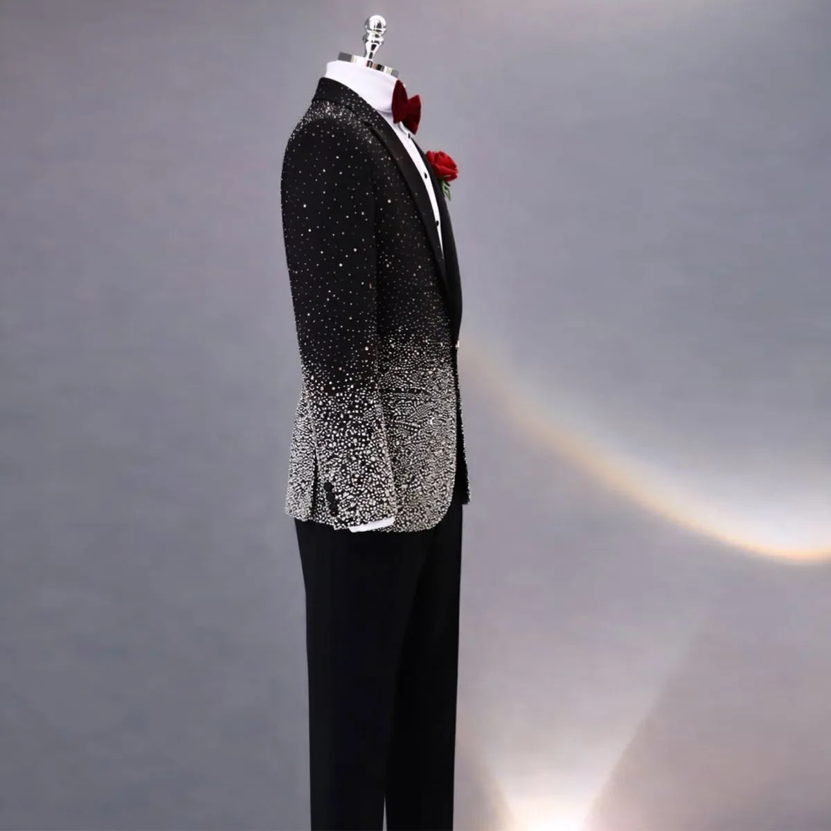 Handsome Rhinestone Diamond Men Suit 2 Piece Sets Slim Fit Groom Tuxedos Male Blazers Birthday Wedding Ropa Hombre Customized view 3