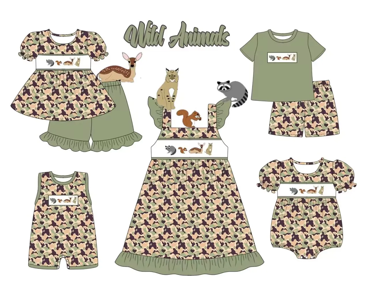 

Toddler boys clothes baby girl clothes Summer children's clothing wildlife print camouflage fabric short sleeve shorts sets