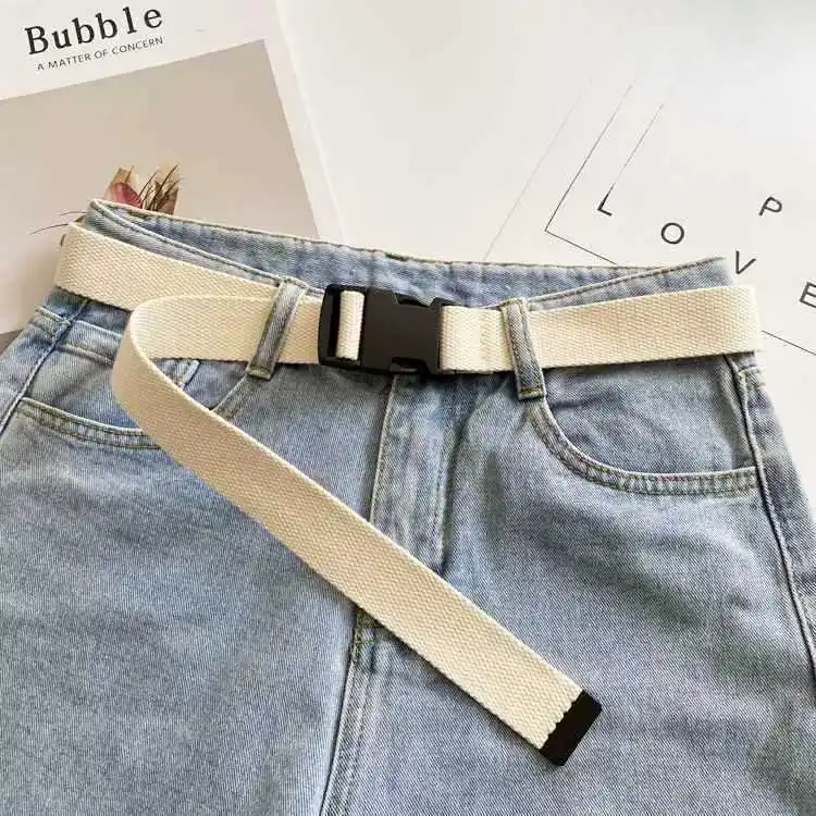 Canvas Belt Metal Automatic Buckle Plastic Buckle White Belt Men's Security Check Waist Belt Metal Self-Adhesive Belt view 2