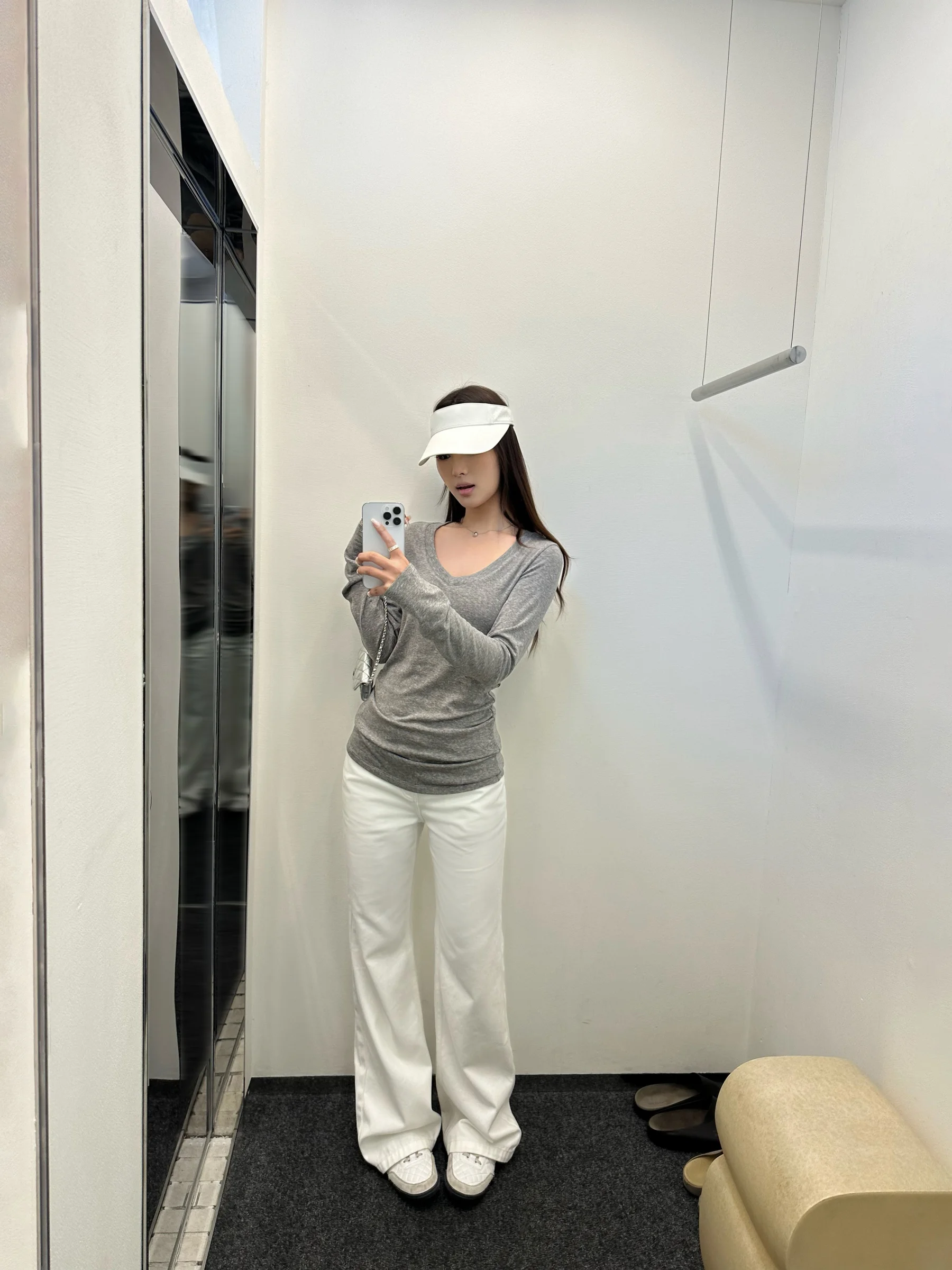 

5werkwen Slimming Jeans Straight Leg Pure Cotton White Flared Denim Pants Simple Sle l Waist Zipper Closure Spring Su...