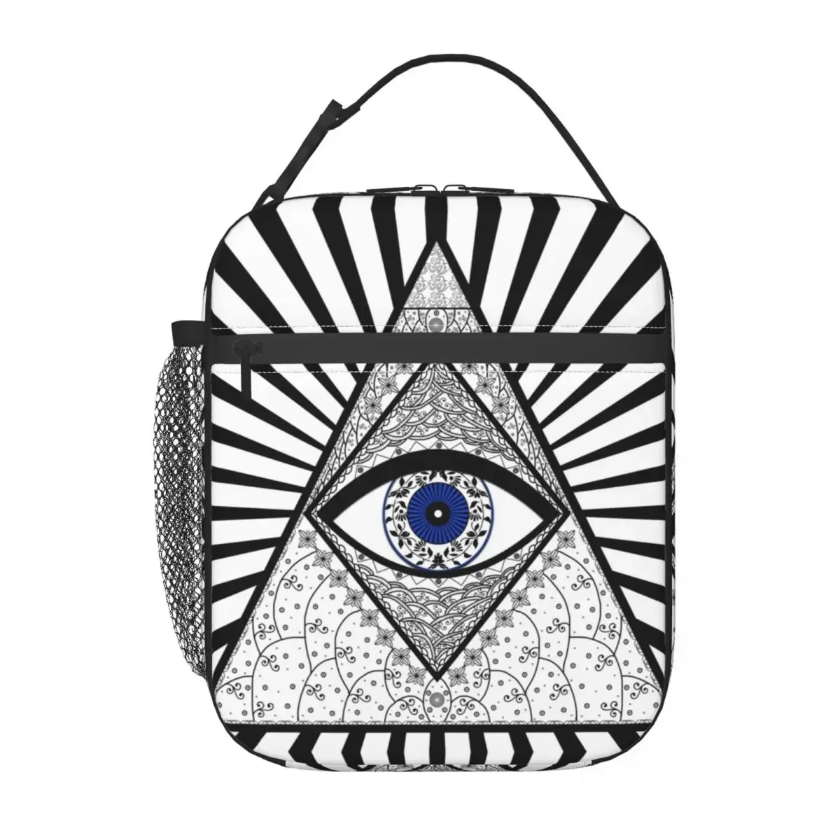 Evil Eye Good Luck Charm Energy Triangle Insulated Lunch Tote Bag Geometric Amulet Nazar Cooler Thermal Food Lunch Box Camping