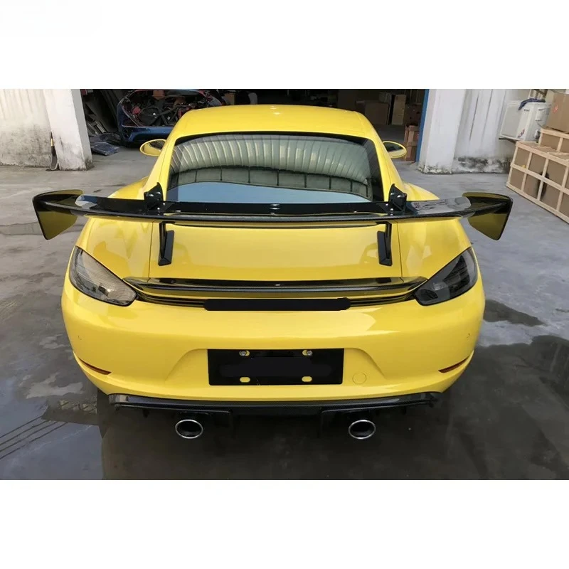 

For Porsche Boxster Cayman 718 Gt4 Real Carbon Fiber Rear Spoiler Wing Frp Unpainted Car Body Kit