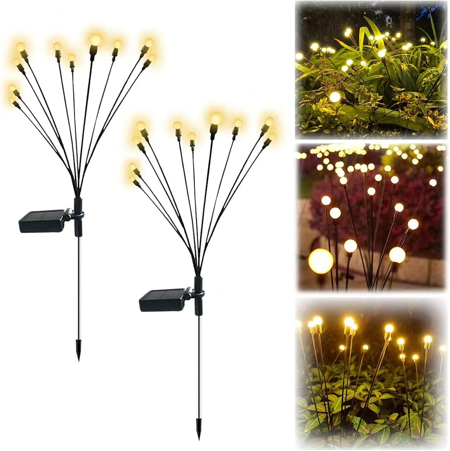 Solar Powered Firefly LED Lights, Starburst solar impermeável balançando luzes, Quando o vento sopra, Jardim solar ao ar livre