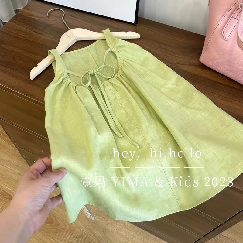 

Girls Summer New Fashion Pure Cotton Vest Dress Baby Fresh Green Skirt Children's Clothing Kids' Trendy Cotton Dress