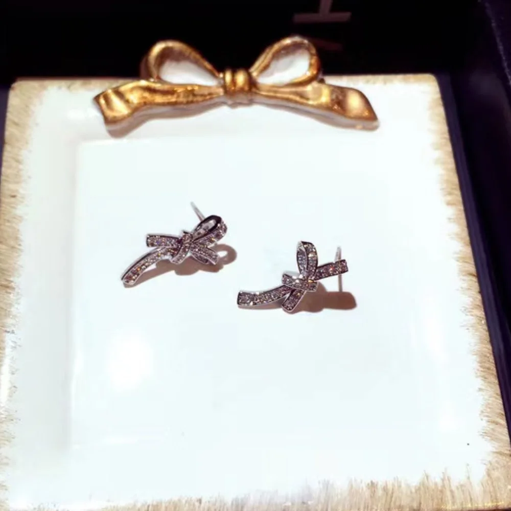 Free Shipping Jewelry Bow Earrings Cubic Zirconia Earrings Korean Fashion Jewelry Sexy Women\'s Girl Party Wedding Gift