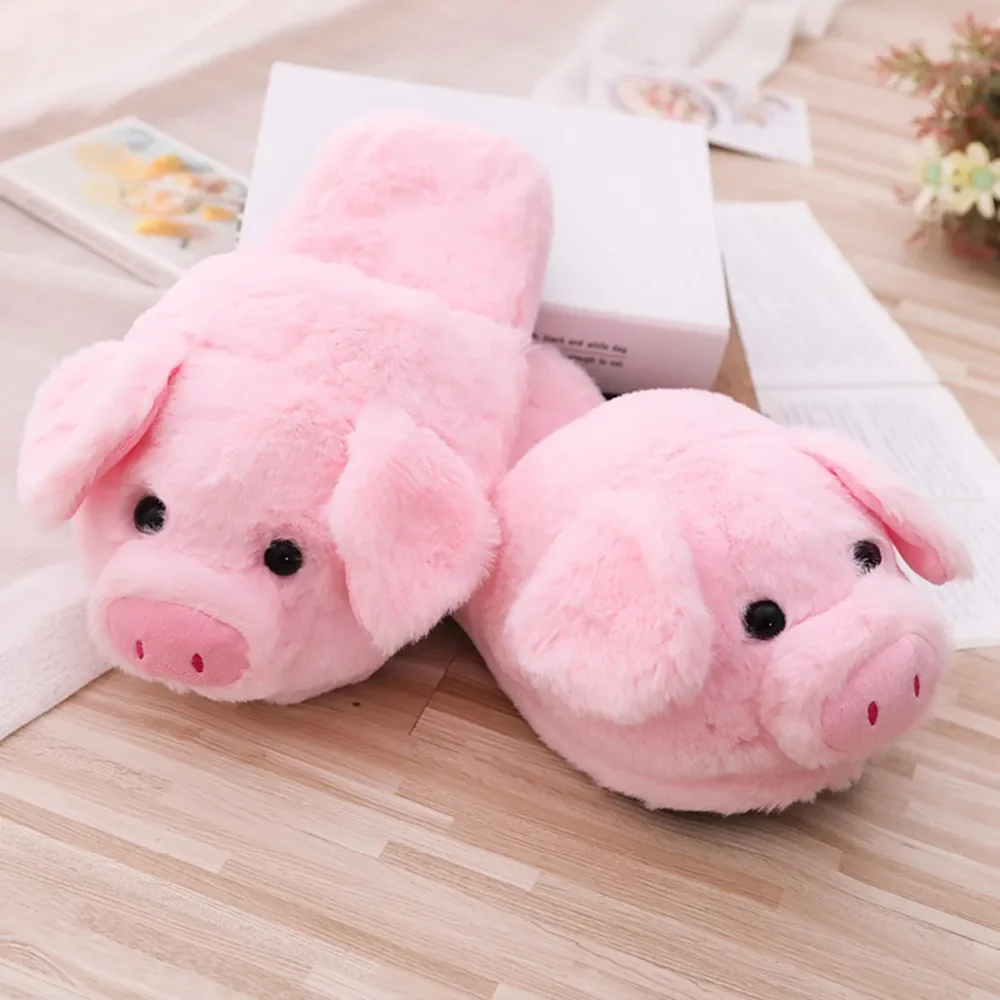 Plush Comfort Code Couple Pack Heel Pink Pig Slippers Ins Style Cute Pig Animal Cartoon Plush Slippers Non-Slip Furry Shoe