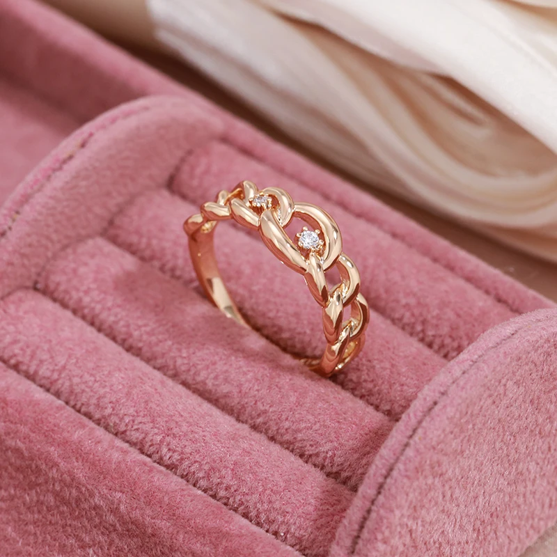 SYOUJYO 585 Gold Color Curb Chain Rings For Women Cubic Zircon Daily Jewelry
