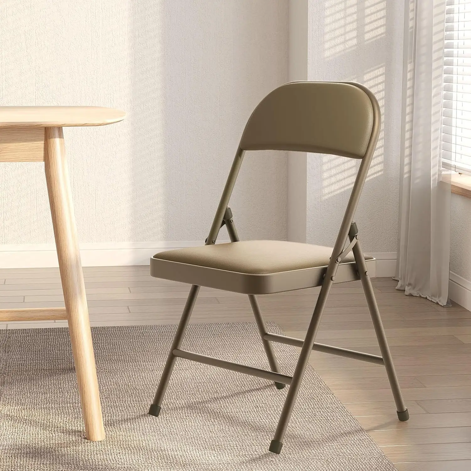 Folding Chairs with Padded Vinyl Cushions, 20 Pack, Comfortable Cushion & Durable Steel Frame for Home, Office, Indoor and Outdoor Events, Khaki
