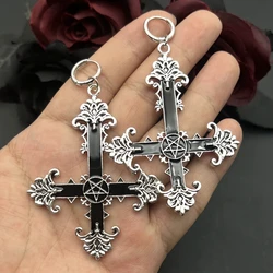 Gothic Large Silver Colour Enamel Cross Earrings with Black Punk Hallowmas Jewellery Gorgeous Wedding Statement Women