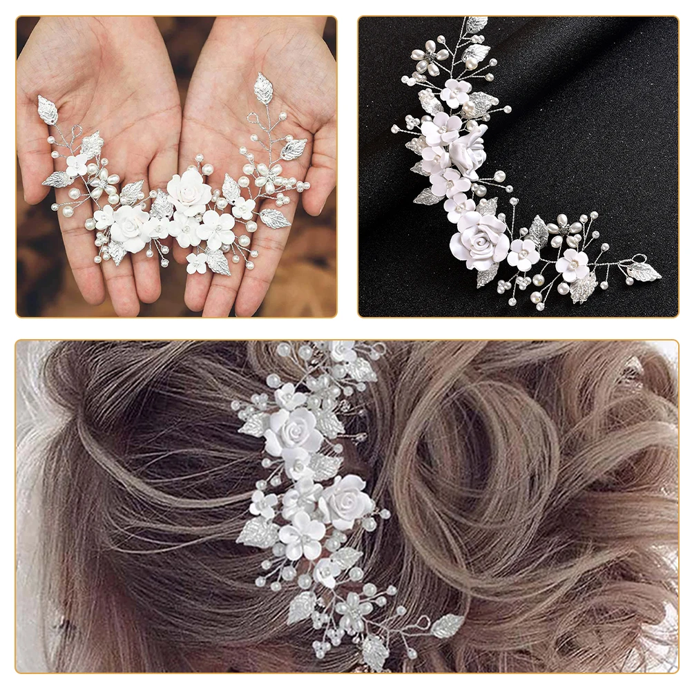 2 قطعة إكسسوارات الزهور الفضية غطاء رأس الزفاف لحفلات الزفاف وحفلات التخرج للنساء خصلات شعر العروس الكرمة ديكور شعر الزهور #3