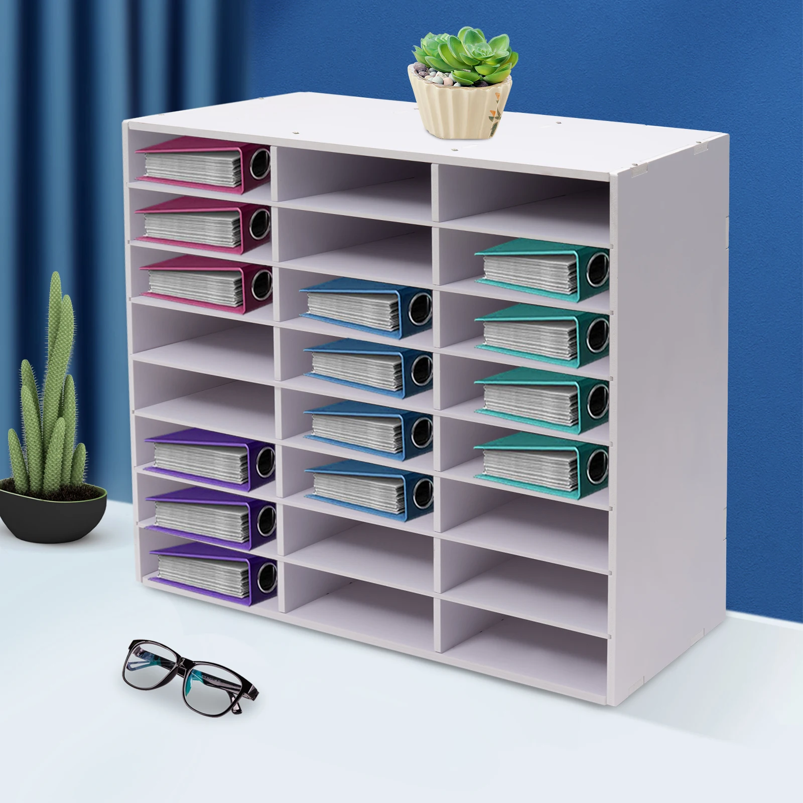 24 Compartment Literature Organizer Desktop File Holder Office Filing Trays White