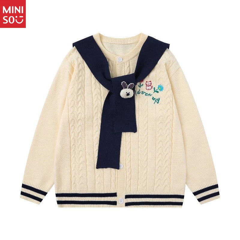 

Miniso уличная одежда в стиле куклы с вышивкой, съемная накидка, кардиган унисекс, осень-зима, универсальный трикотаж, верхняя одежда