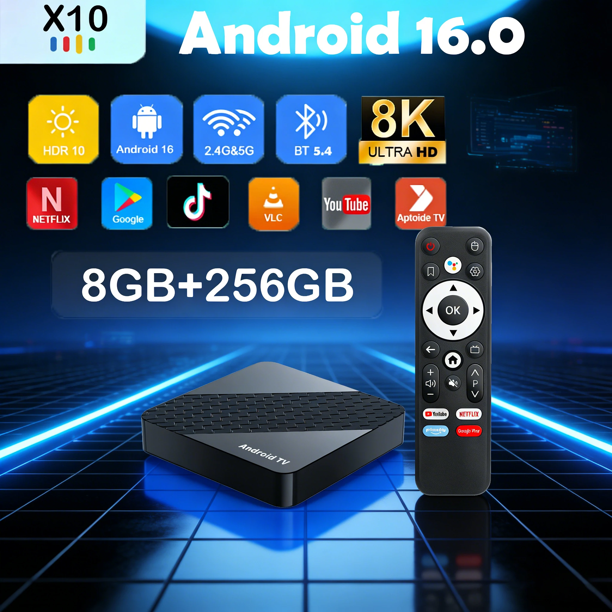 

Смарт ТВ-приставка X10 Android 16 на базе Rackchip RK3518, 8 ГБ+256 ГБ, 8K, с Google Assistant, Bluetooth 5.4, медиаплеер, очень быстрая, телевизионная приставка