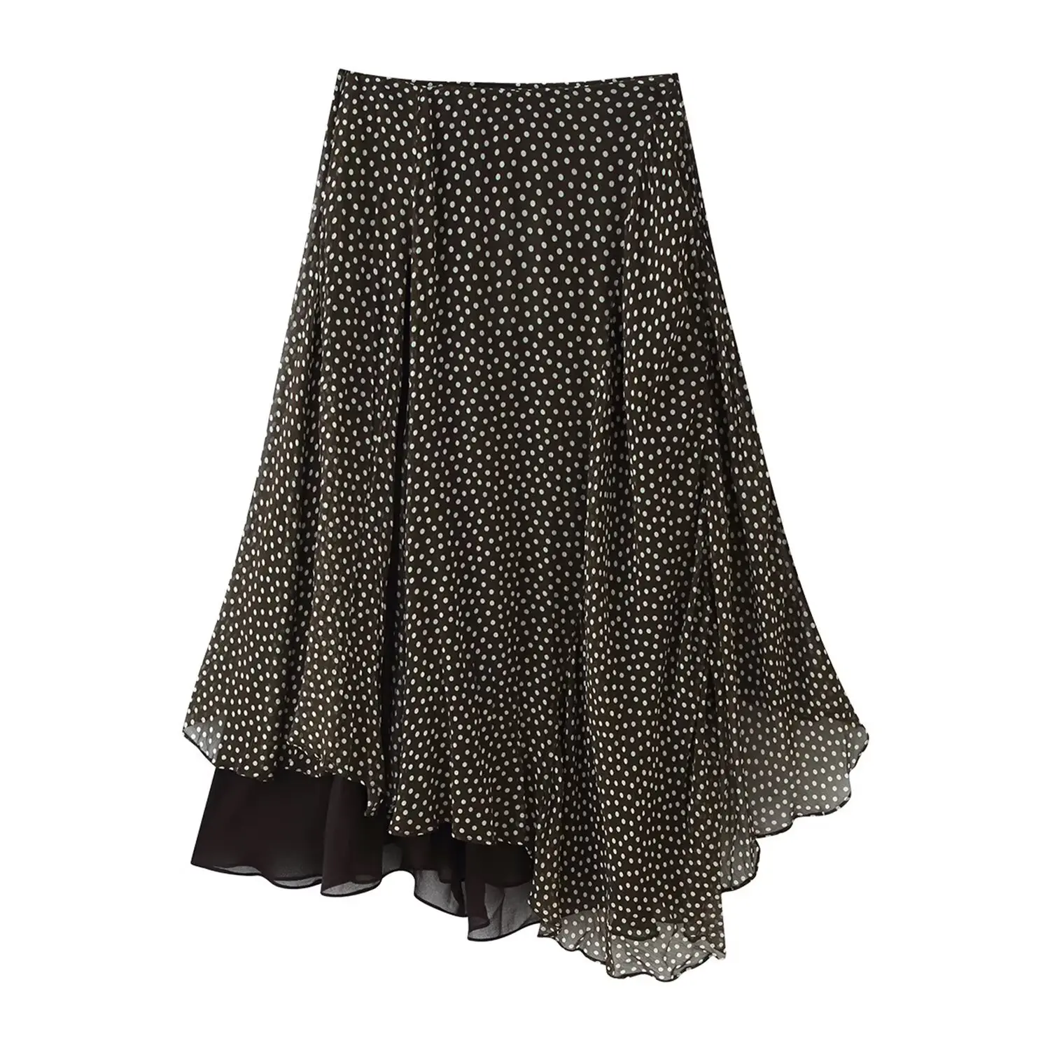 

Винтажная асимметричная юбка миди в горошек для женщин, двухслойная из шифона и сетки, весна 2026, элегантная, с высокой талией, Faldas Jupe