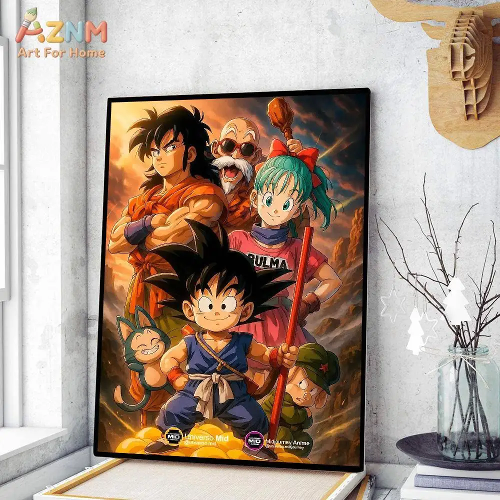 AZNM Dragon Ball Unframed Canvas Print Goku Kanji Shenron Bulma Master Roshi Classic Anime Wall Art Poster Teen Bedroom Home Wal view 5