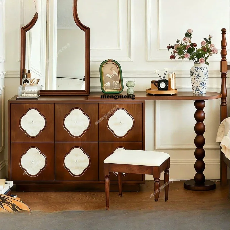 D5556 American light luxury solid wood dresser integrated antique bedroom retractable makeup table French chest