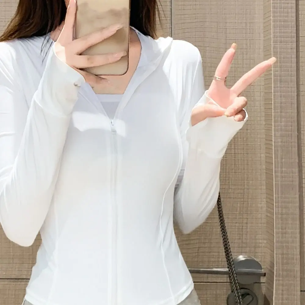 

Anti UV Summer Sunscreen Hoodie Long Sleeve Solid Color Quick Dry Jacket Women Breathable Thin Sun Protection Sweatshirt Sports