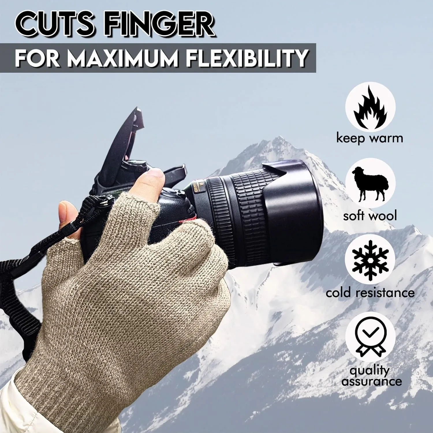 Wool fishing gloves - Winter fingerless knitted gloves for men and women 3- cut finger warm gloves