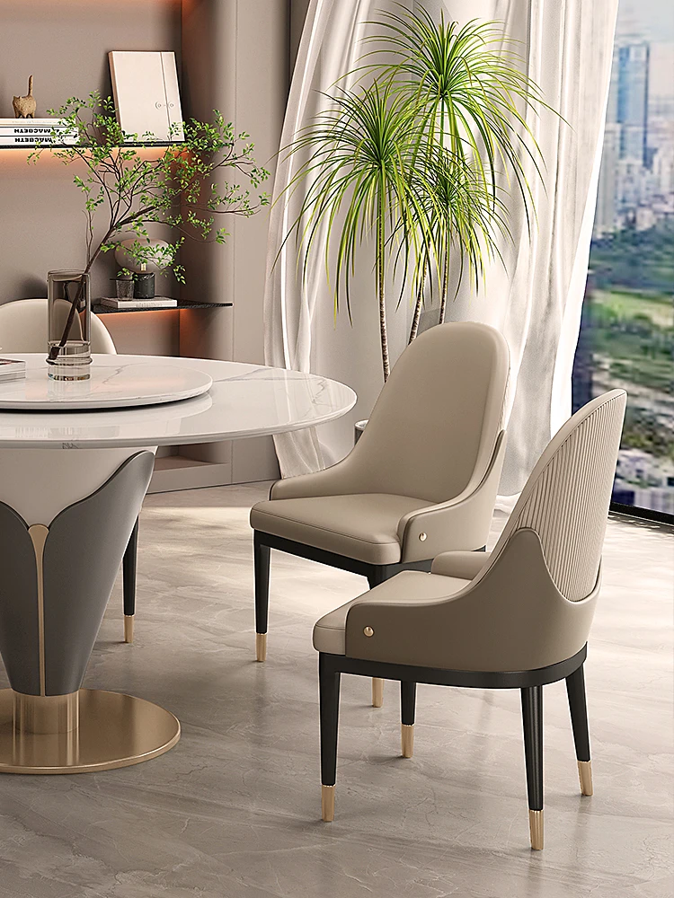 Light luxury round dining table rock plate marble with turntable household dining table and chair group contract type round tabl