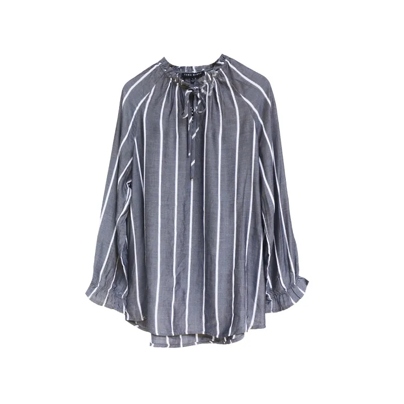 

Loose Fit Pure Color Long Sve Women's irt Artificial Cotton Gored Hem Tie Ne Summer Casual Commute Sle round Ne