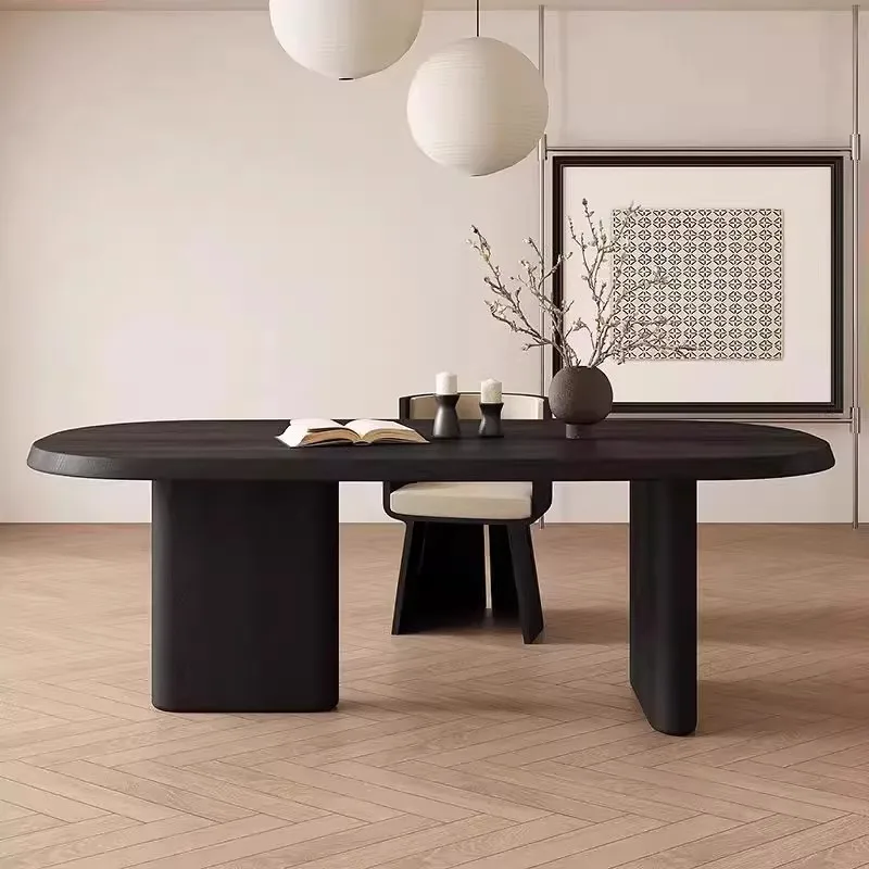 cXx medieval style simple oval solid wood dining table wabi sandy wind light luxury high-end long table