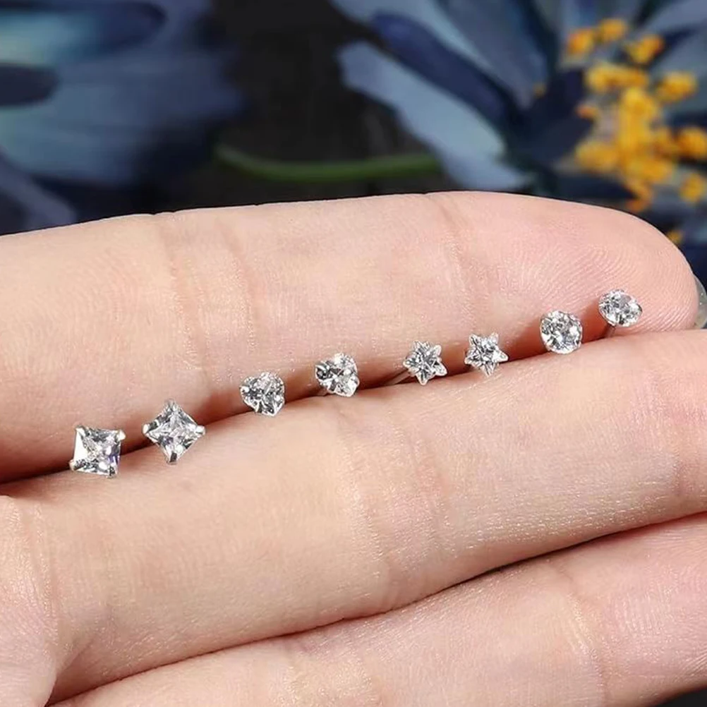 

12Pcs L Shaped Nose Studs for Women Cubic Zirconia Nose Ring Stainless Steel Hypoallergenic Piercing Jewelry Studs