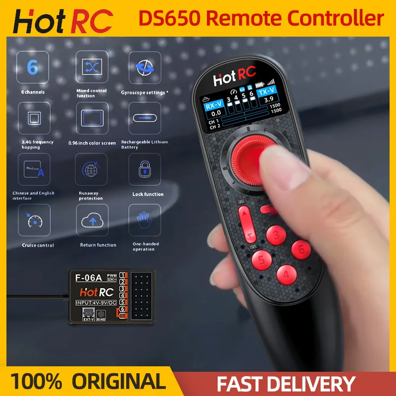 

HOTRC DS650 Remote Controller 6CH 2.4G Transmitter One-Handed Radio F-06A PWM Receiver For RC Car Ship Model