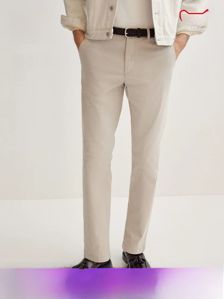 

Мужские повседневные брюки H&M из эластичного хлопка, зауженные, прямого кроя, для города и офиса, весенние, в стиле Old Money