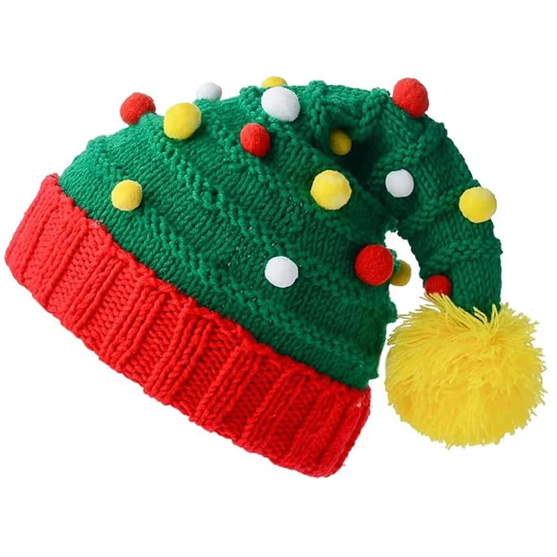 

Christmas Knitted Santa Hats Elf Hat Crochet Christmas Beanie Xmas Party Caps for Adults Women children