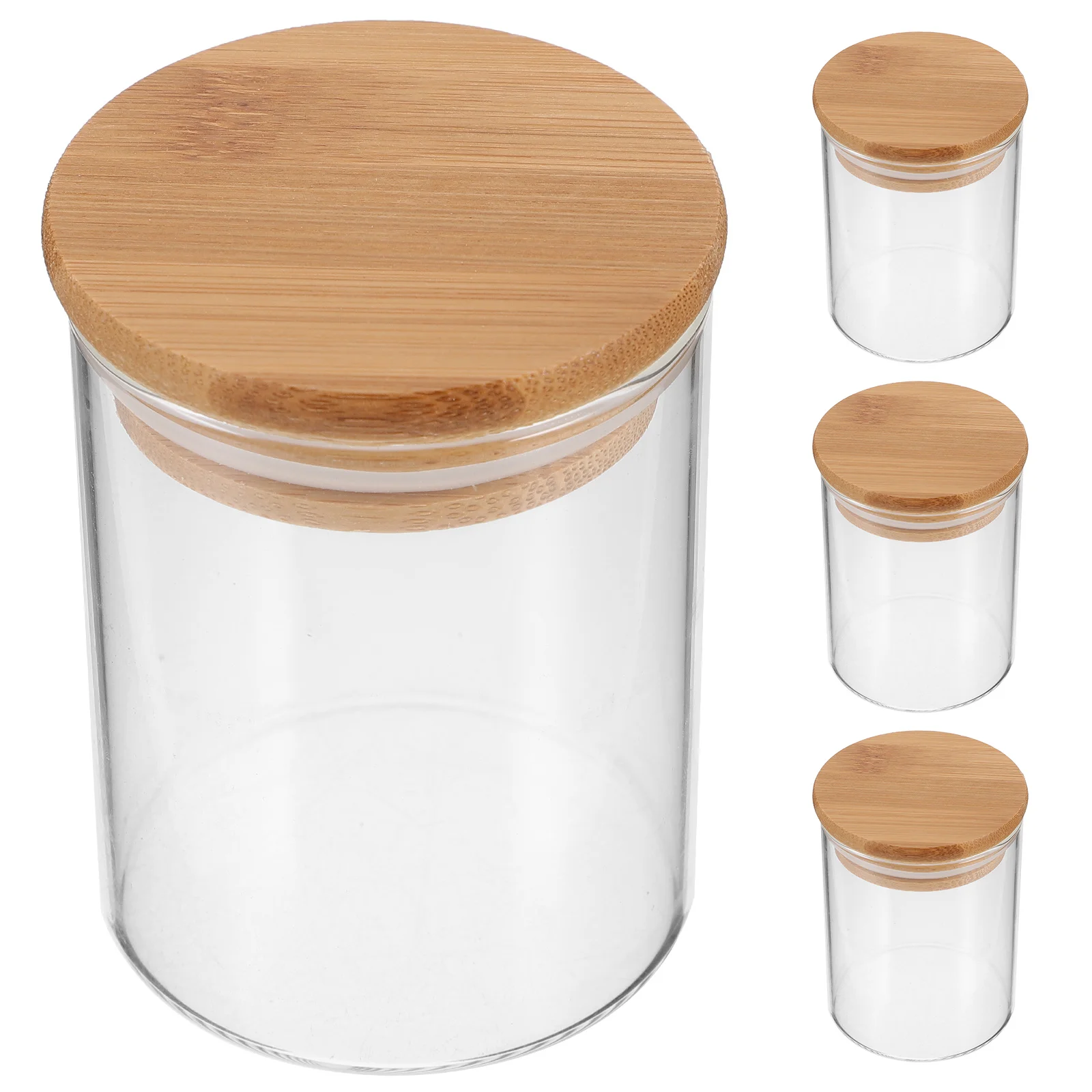 

4Pcs Glass Canisters Bamboo Lids Bathroom Kitchen Storage Containers Multifunctional Jars Cotton Swabs Balls Makeup Sponges Hair