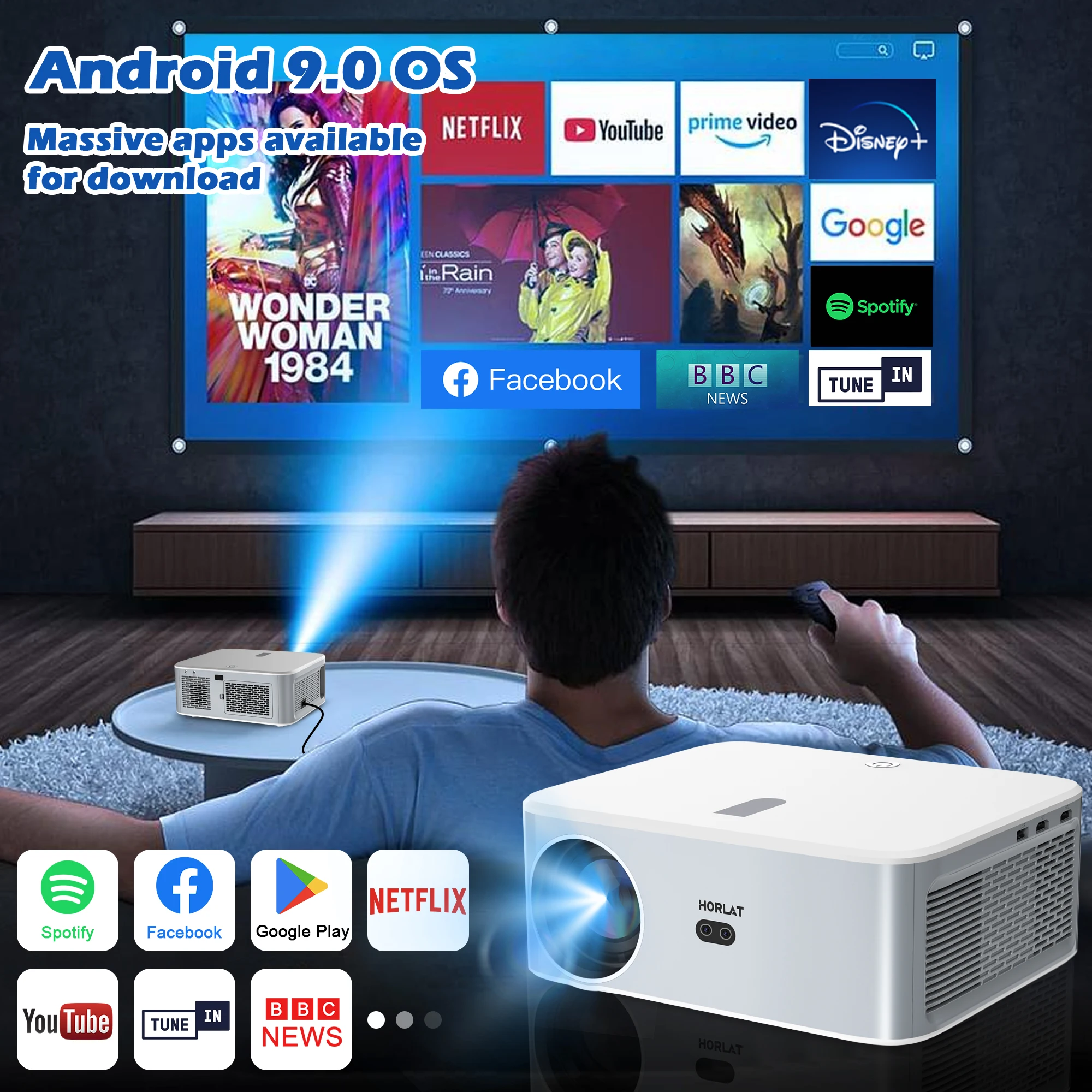 Imagem -03 - Horlat-projetor Portátil Android Led Beamer Vídeo Full hd 1080p Home Theater Keystone 5g Wifi 4k 21000lumens Dolby