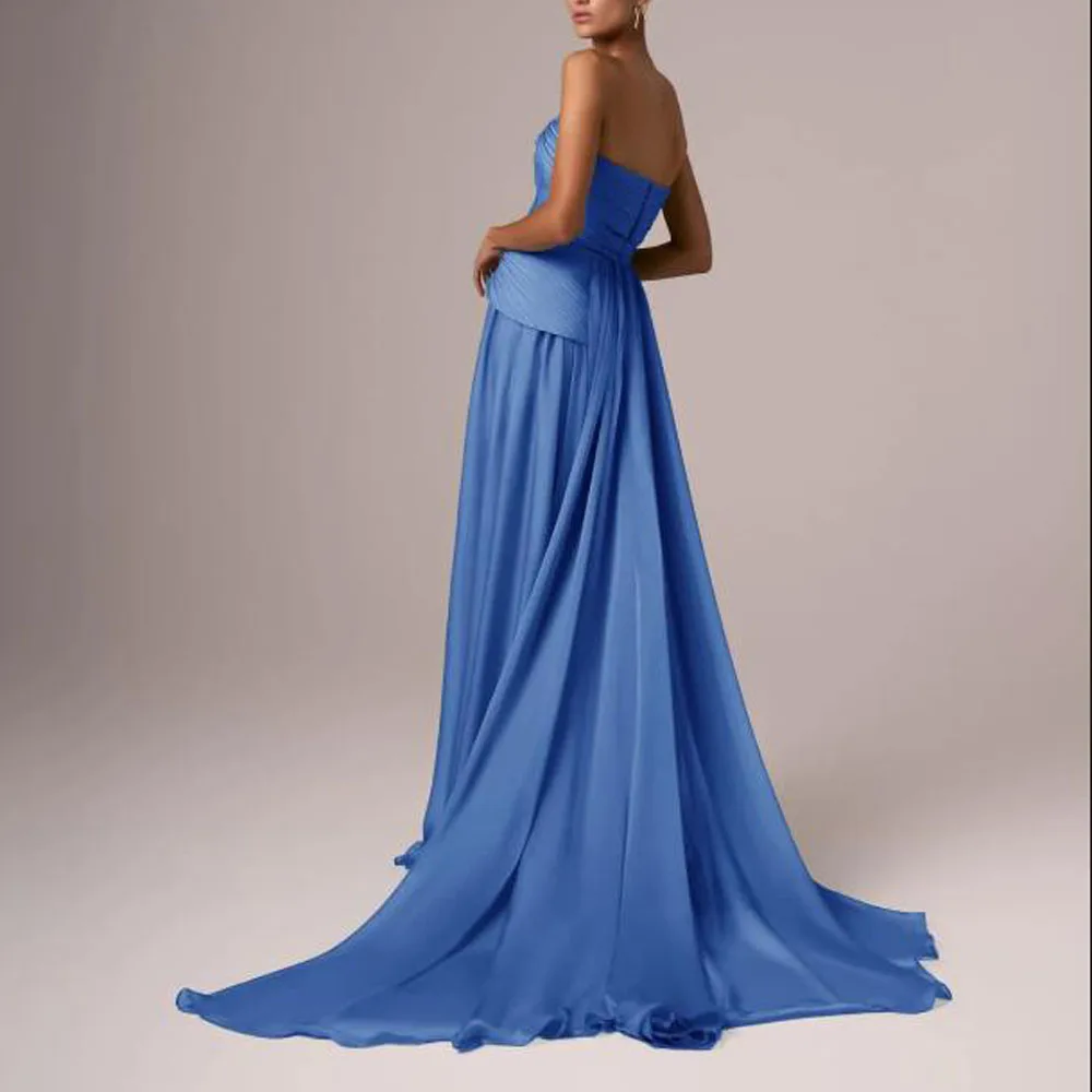 カスタムプリーツAラインイブニングドレス2025ストラップレスフローリングシフォンセレブリティガウンターンダウンカラーフォーマルドレス