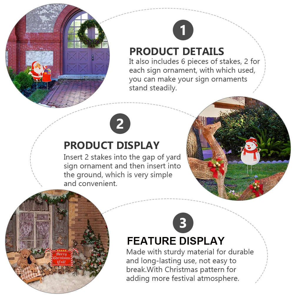 

3 Pcs Garden Card Christmas Yard Stakes Decorations Lawn Signs for Outdoor Wood Pile