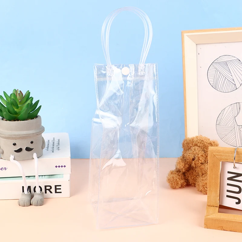 Sacchetto regalo per vino a prova di perdite in PVC 1Pc sacchetto per ghiaccio trasparente per Champagne sacchetti per bevande portatili per tè al latte con manico in Tote