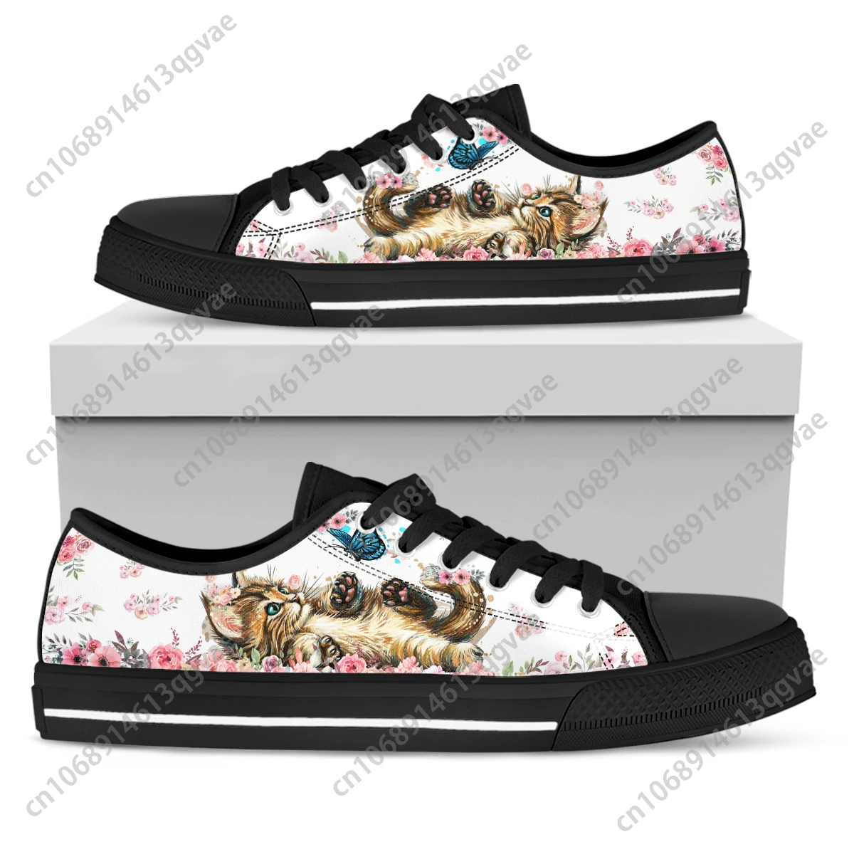 

Cute Tabby Cat Prints Low Top Sneakers Mens Womens Teenager High Quality Canvas Sneaker Couple Shoes Custom Personalized Shoe