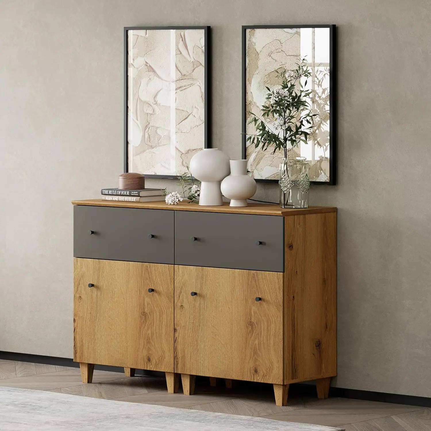 Set of 2 End Tables with Drawers & Doors, Modern Large Sofa Side Tables, Wooden Tall Nightstand with Adjustable, Customized - view 3