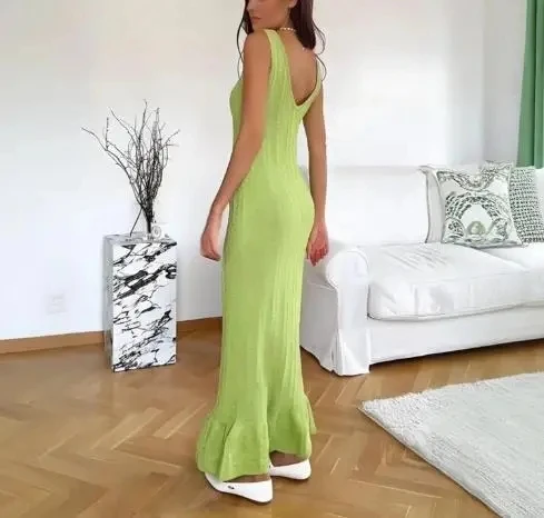 

Dresses Women Beach Style Fashion Clothing 2025 Autumn New Women's Sexy Sleeveless U-Neck Exposed Backpack Slim Dress
